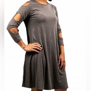 Simply southern brown/gray cold shoulder keyhole sleeves rayon blend dress M